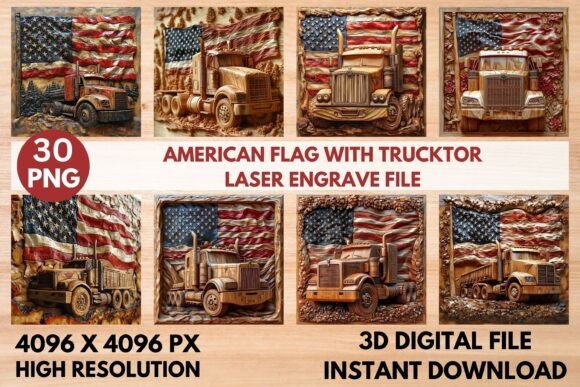 American Flag with Tractor Laser Engrav: Premium 3D Design File