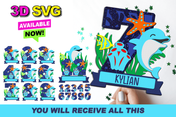 Dolphin Numbers Topper: Creative 3D SVG Collection