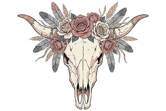 Longhorn Skull Boho PNG: Vintage Western Design Asset