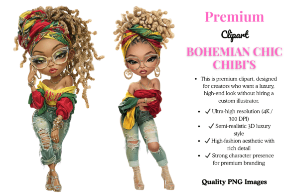 Premium Black Woman Clipart PNG Bundle: Bold Beauty & Luxury Style