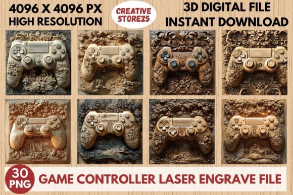 Premium Game Controller Laser Engrave PNG Design