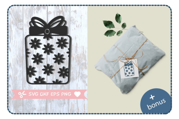 Present Box with Bows and Flower: Creative Design Assets