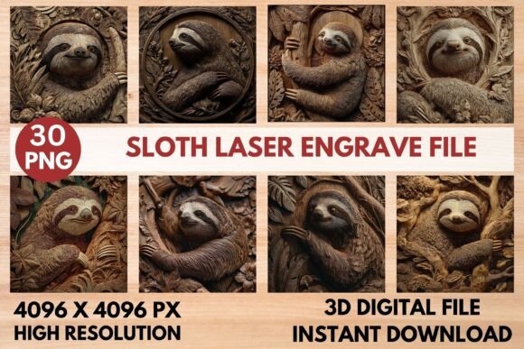 Sloth Laser Engrave File: A Detailed PNG for Crafting